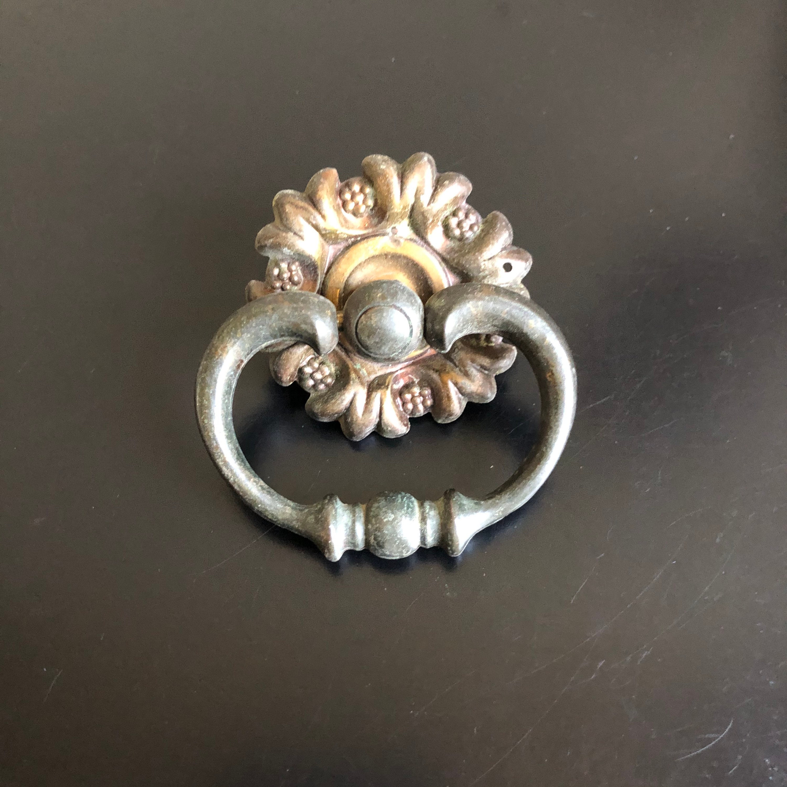 Vintage Brass Drop Loop Pull With Backplates Vintage Drawer Etsy