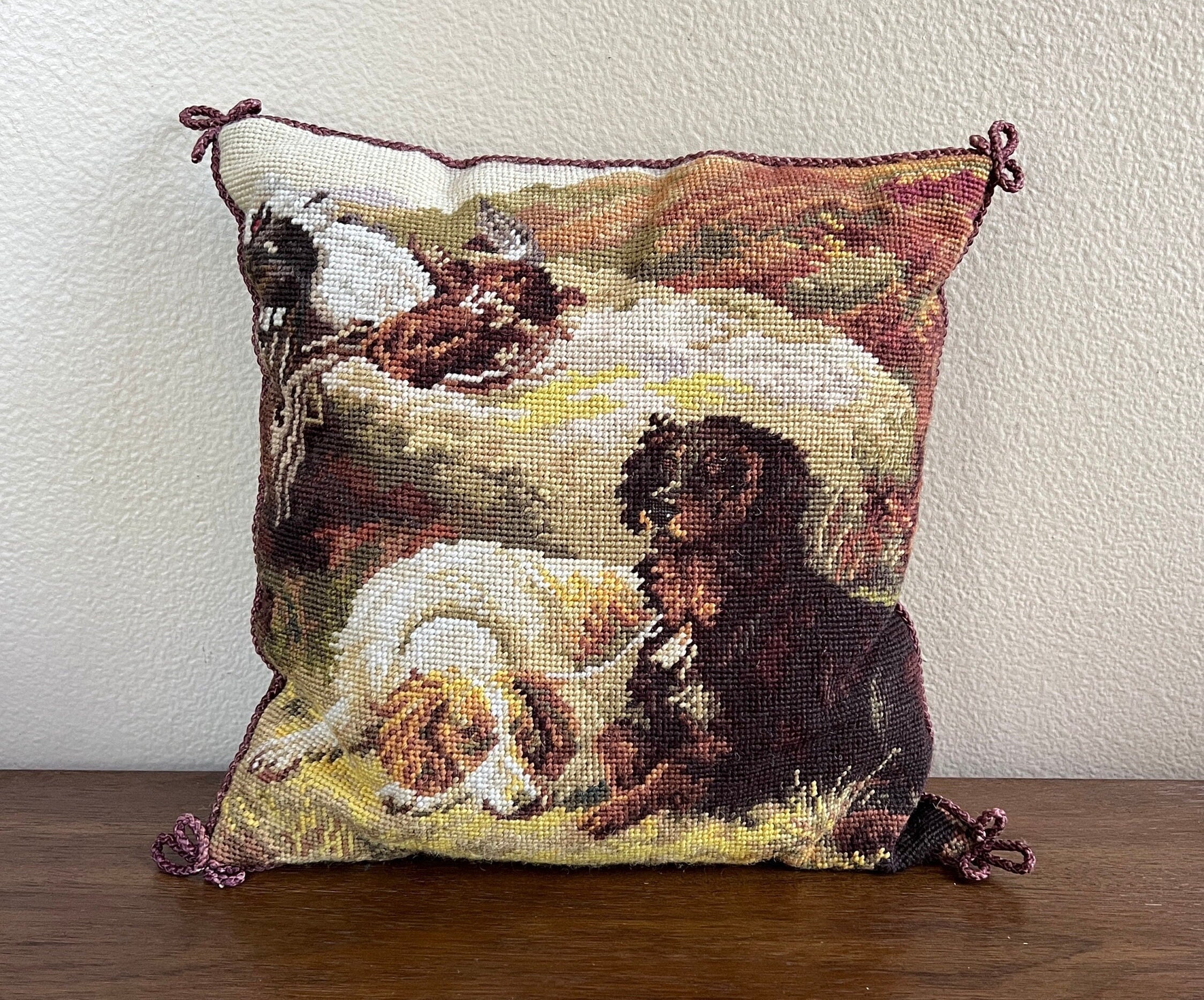 Dog Needlepoint Down Throw Pillow