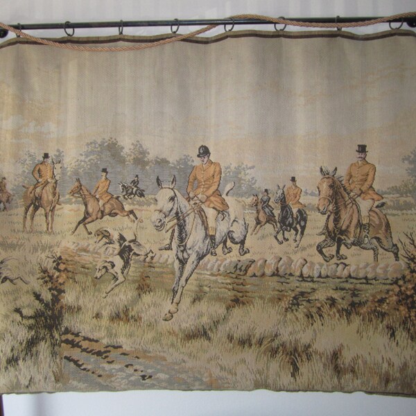 Antique Horse and Hounds English Hunting Scene Wall Hanging Tapestry, Fox Hunting Tapestry, Horse Tapestry, English Tapestry, Wall Tapestry