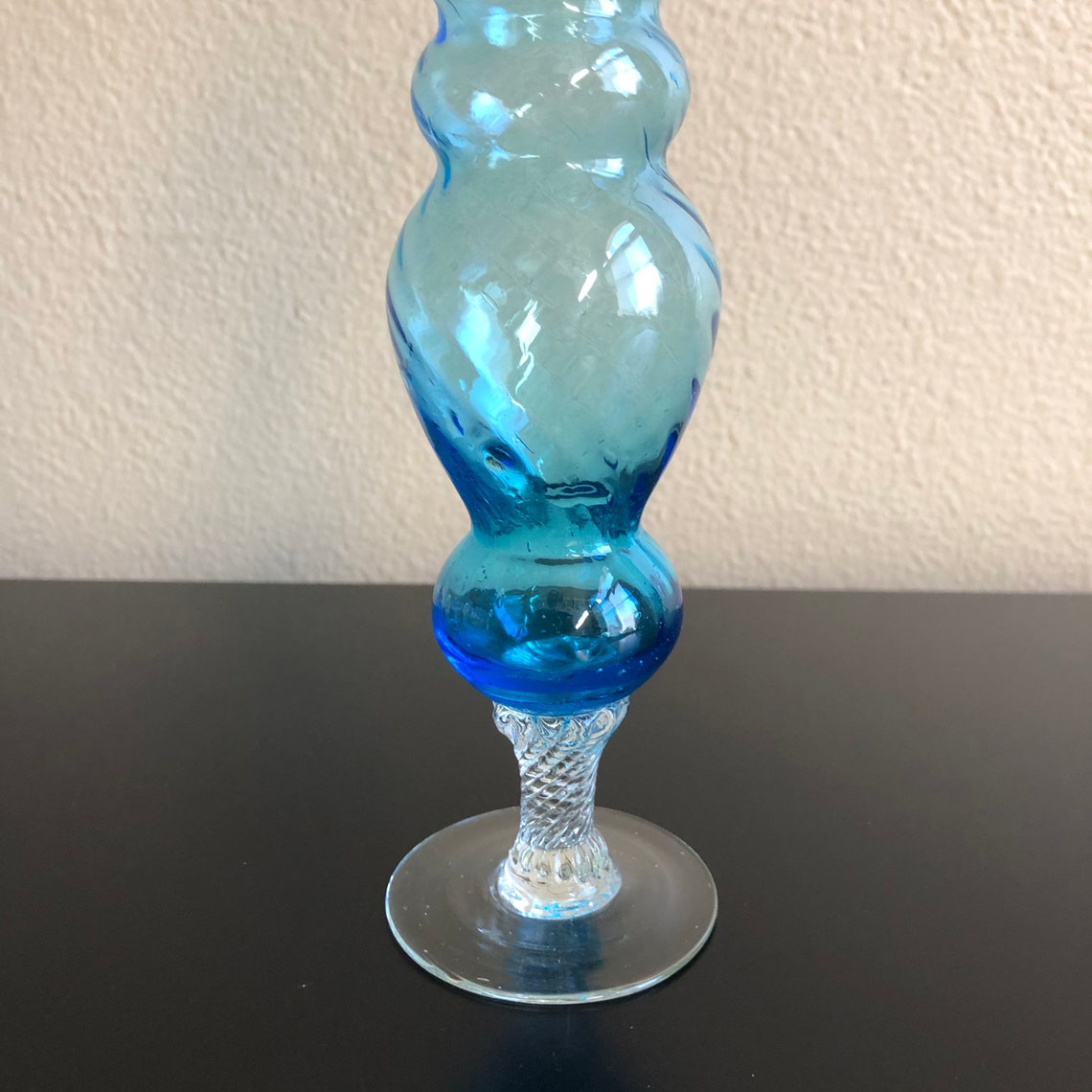 Vintage Blue Glass Vase Blue Glass Vase Vintage Blue Swirl Etsy