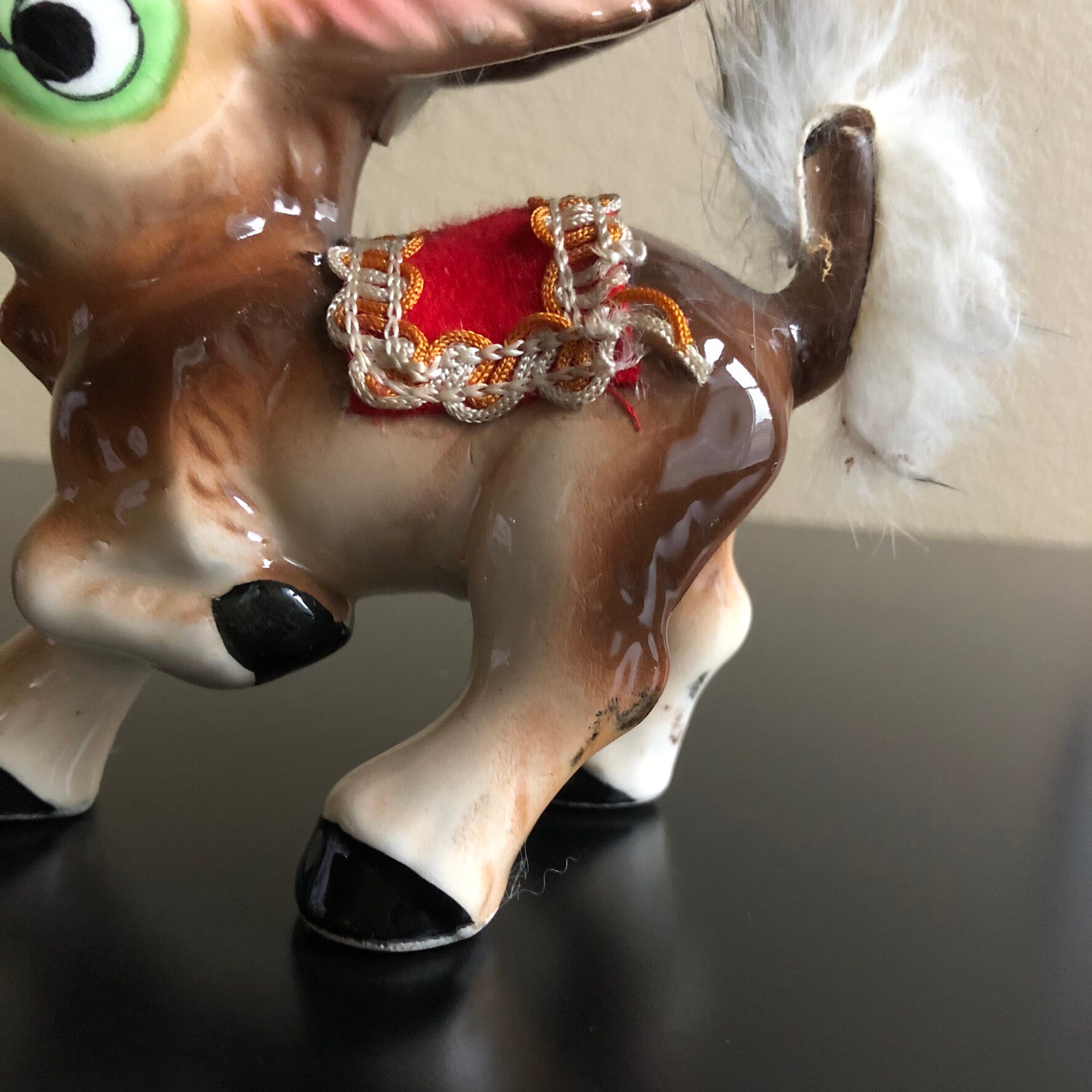 Vintage Donkey Figurine With White Fur Mane Donkey Figurine Etsy