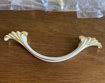 Vintage Brass Drawer Pull with White Accent, New Old Stock