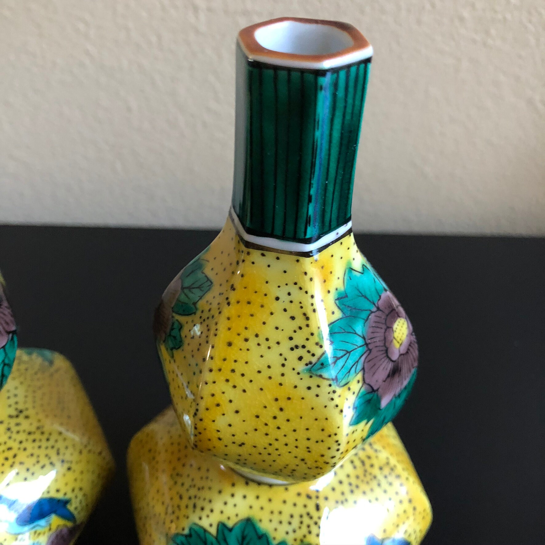 Mustard Yellow With Blue Birds and Flowers Chinese Vases Etsy