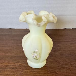 Fenton Custard Uranium Glass Vase Hand Painted - Etsy