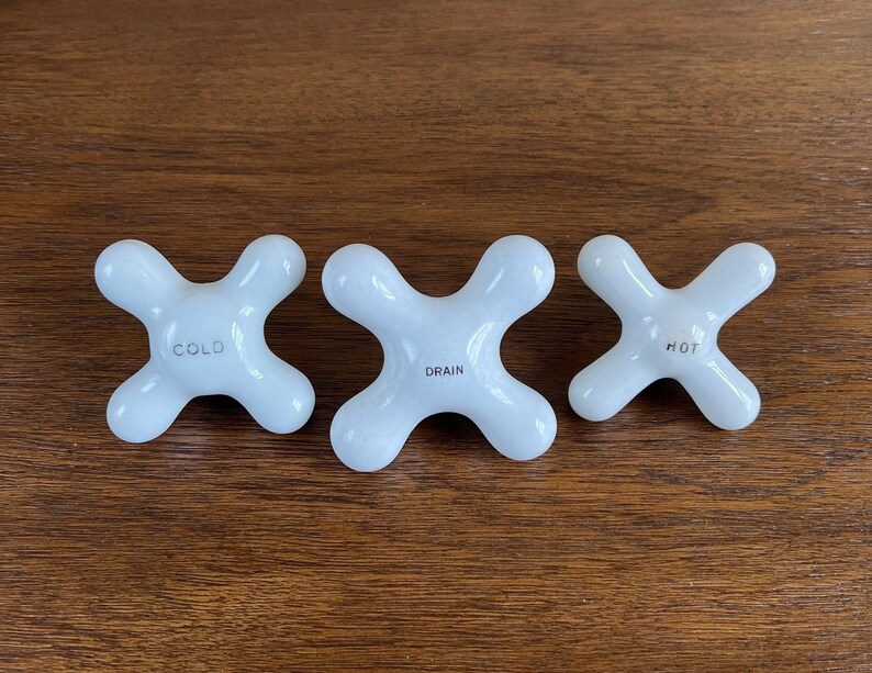 Vintage Porcelain Shower Knobs Hot Cold Drain Faucet Handles Etsy