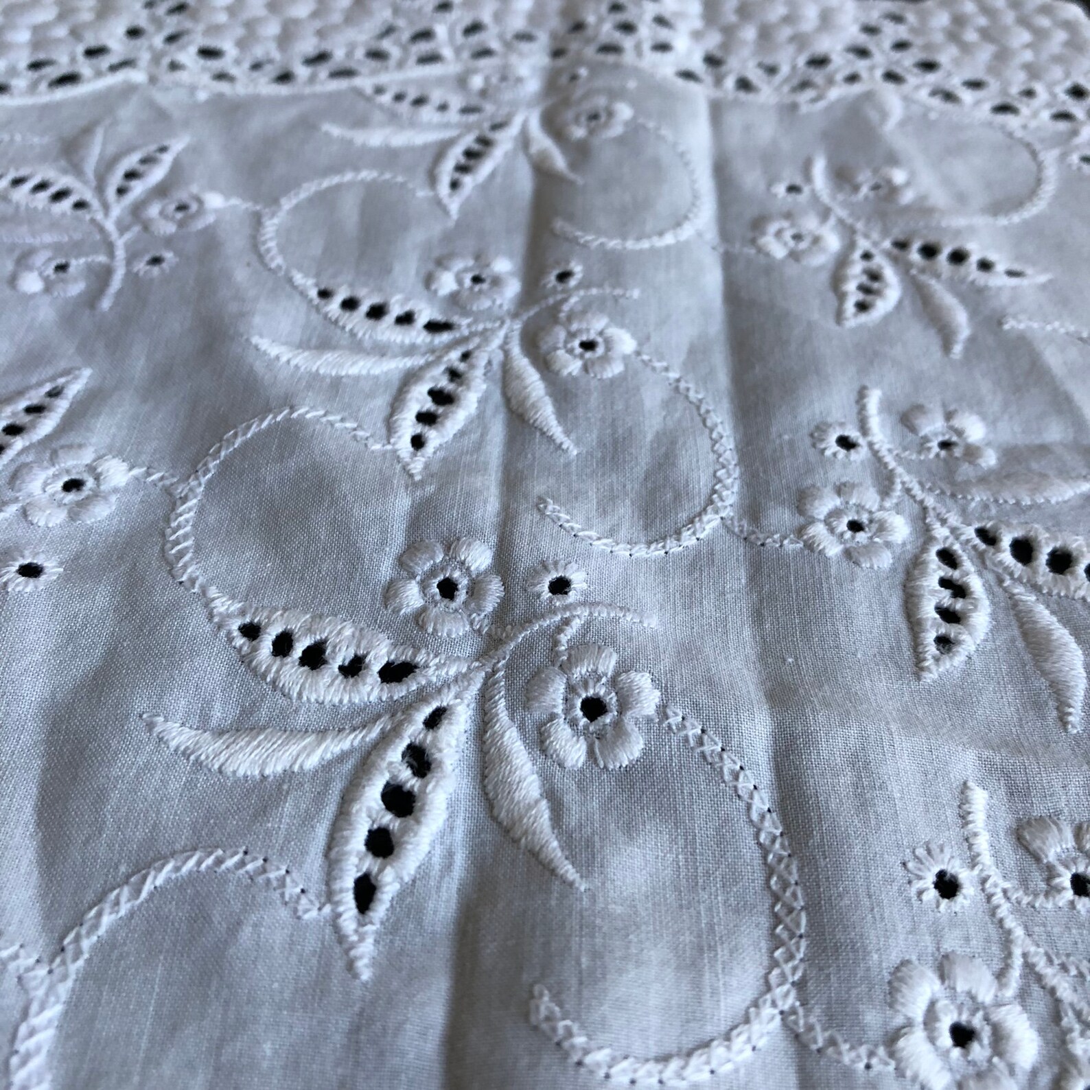 Vintage White Eyelet Fabric Doily White Square Eyelet Doily Etsy