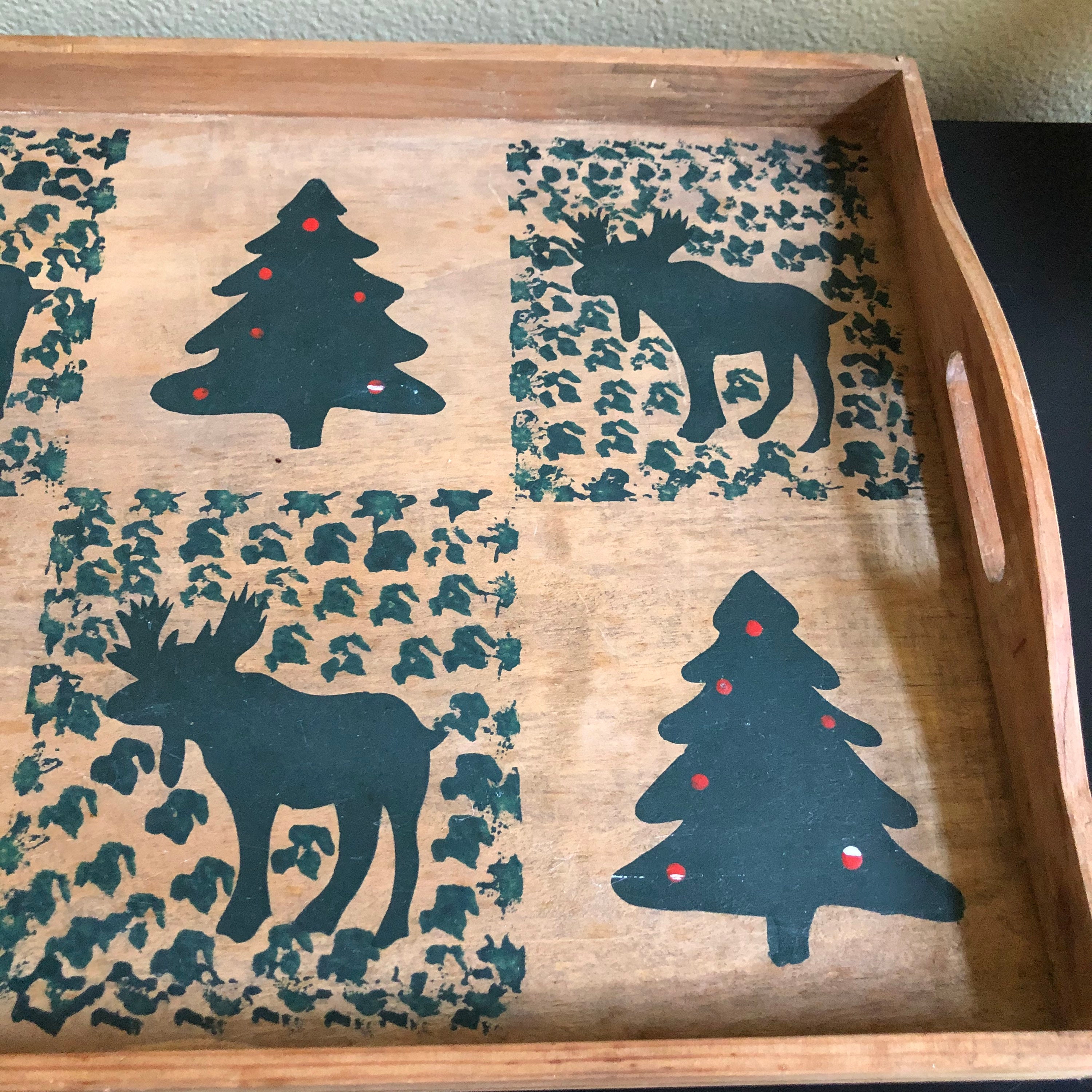 Vintage Wooden Christmas Tree and Moose Tray Vintage Country Etsy