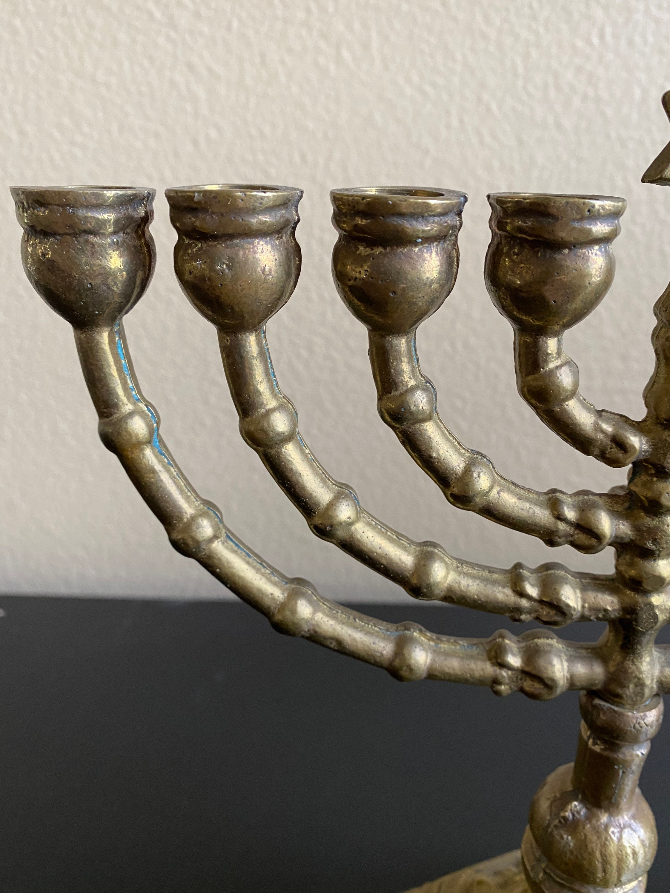 Vintage Brass Judaic Menorah Hanukah Brass Menorah Candle Etsy