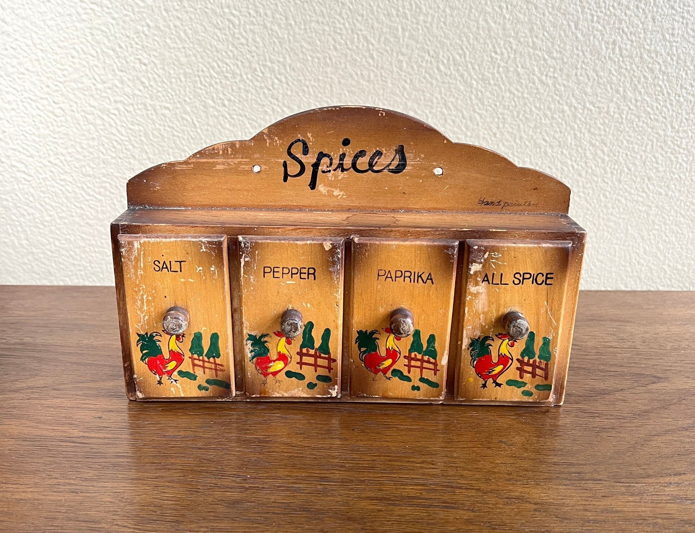 RARE 1950's Rooster Spice Rack Set-vintage Kitchen-spices-vintage  Dining-country Decor-country Chic-farmhouse-barnyard-vintage Spice Rack 