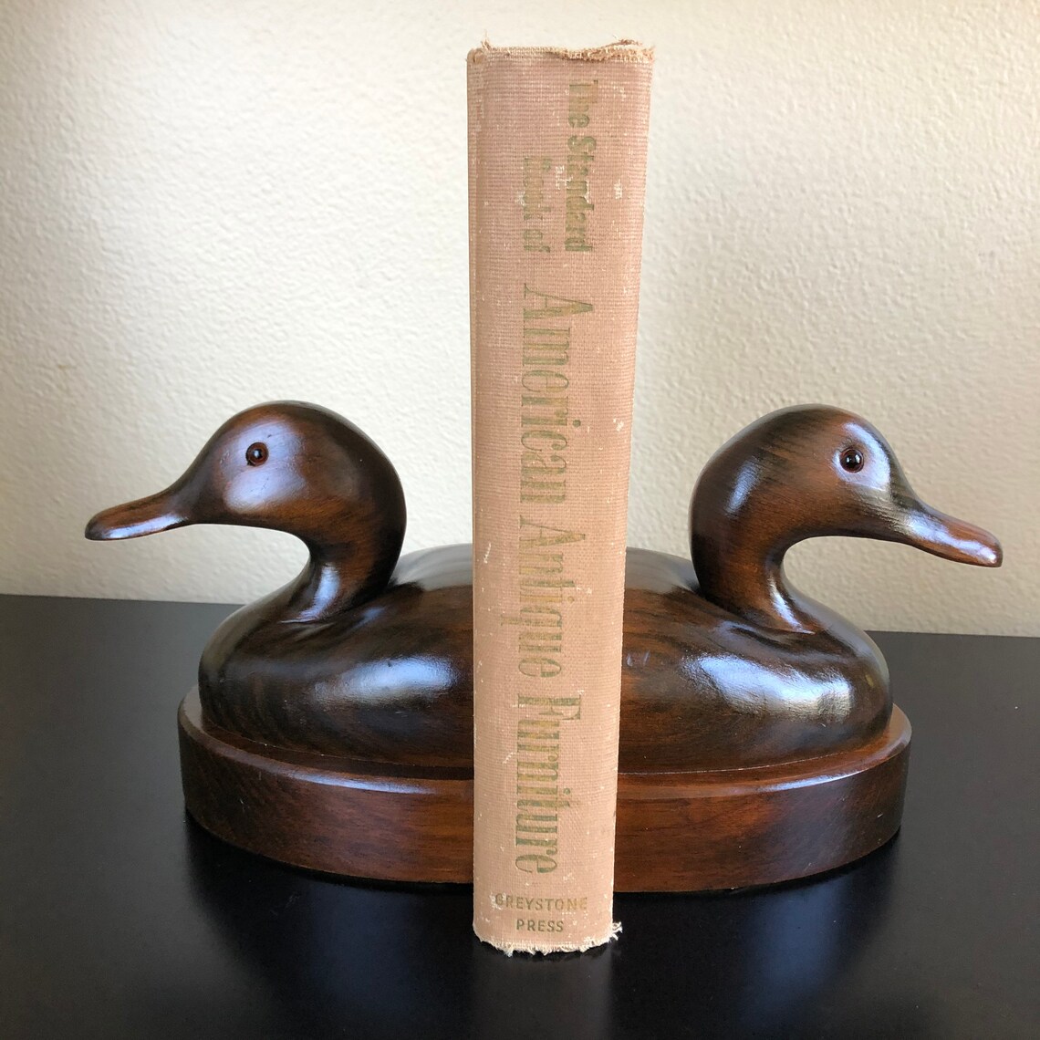 Vintage Carved Wood Duck Bookends Black Duck Bookends Wooden Etsy