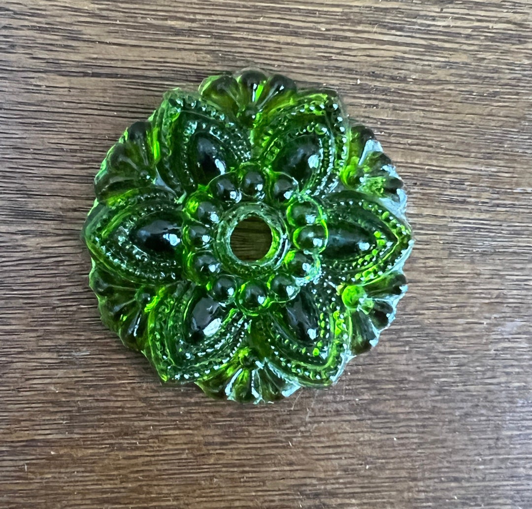 Set of 6 Vintage Green Glass Tiebacks Green Glass Hardware Etsy