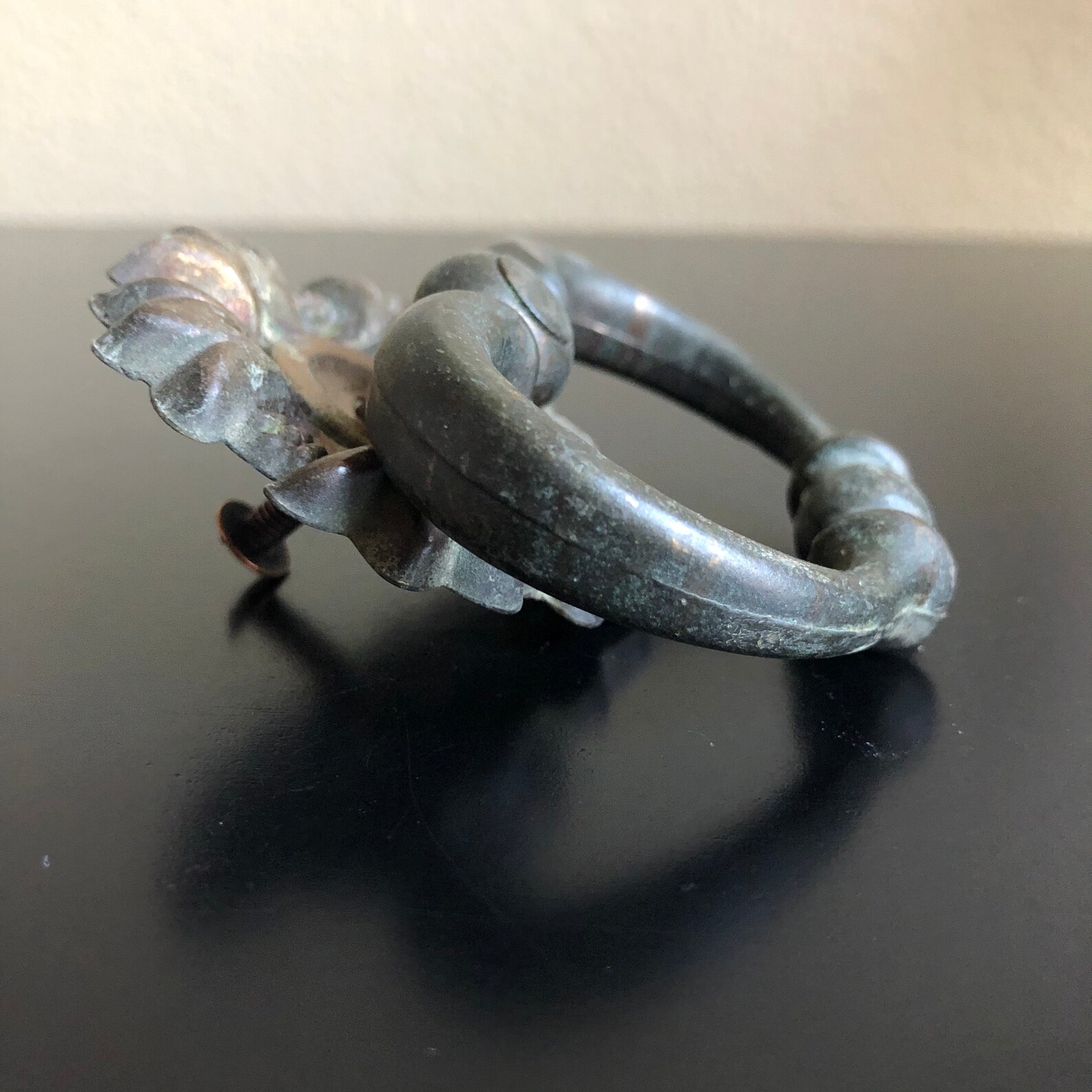 Vintage Brass Drop Loop Pull with Backplates Vintage Drawer Etsy