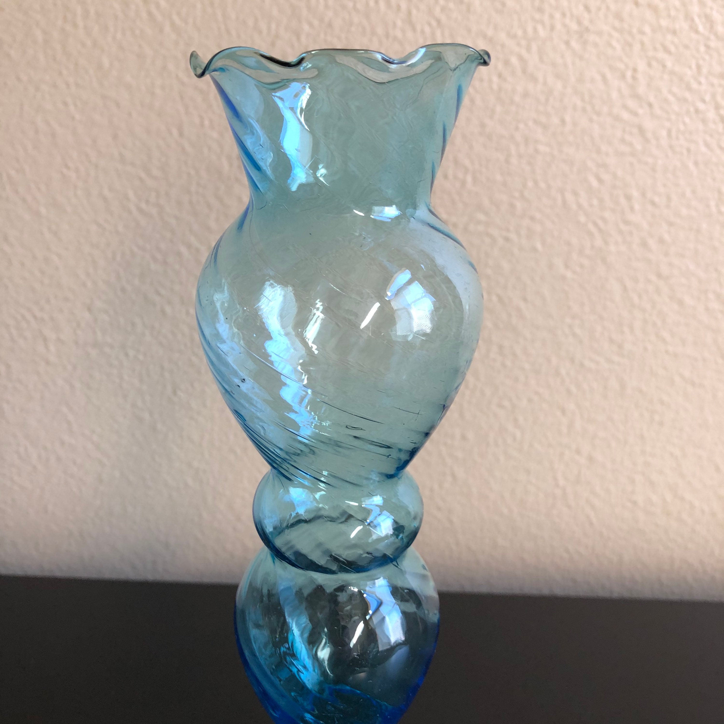 Vintage Blue Glass Vase Blue Glass Vase Vintage Blue Swirl Etsy