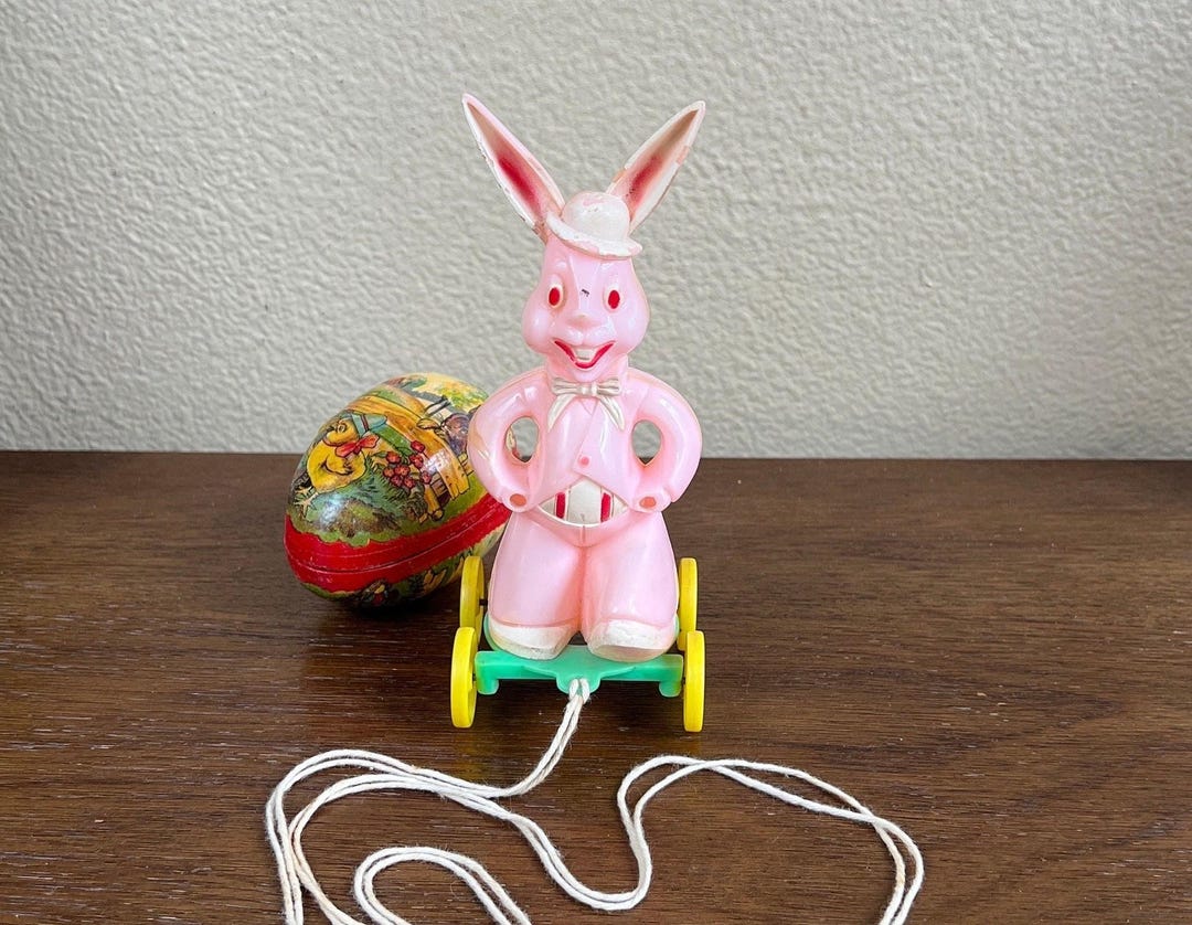 Collectible Vintage Plastic Rabbit Pull Toy, Vintage Easter, Vintage ...