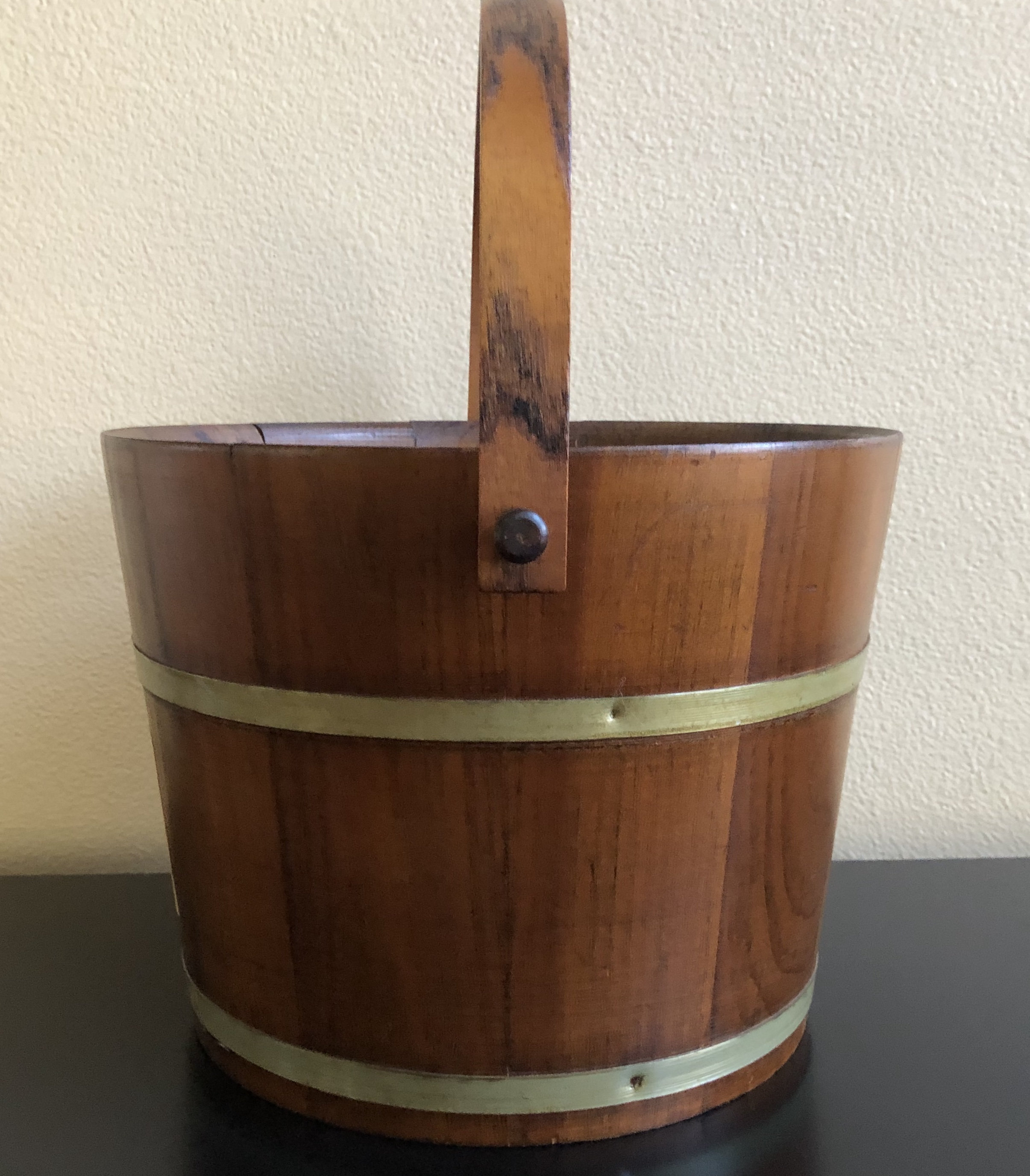 Vintage Wood Bucket with Handle Wood Bucket with Gold Metal Etsy