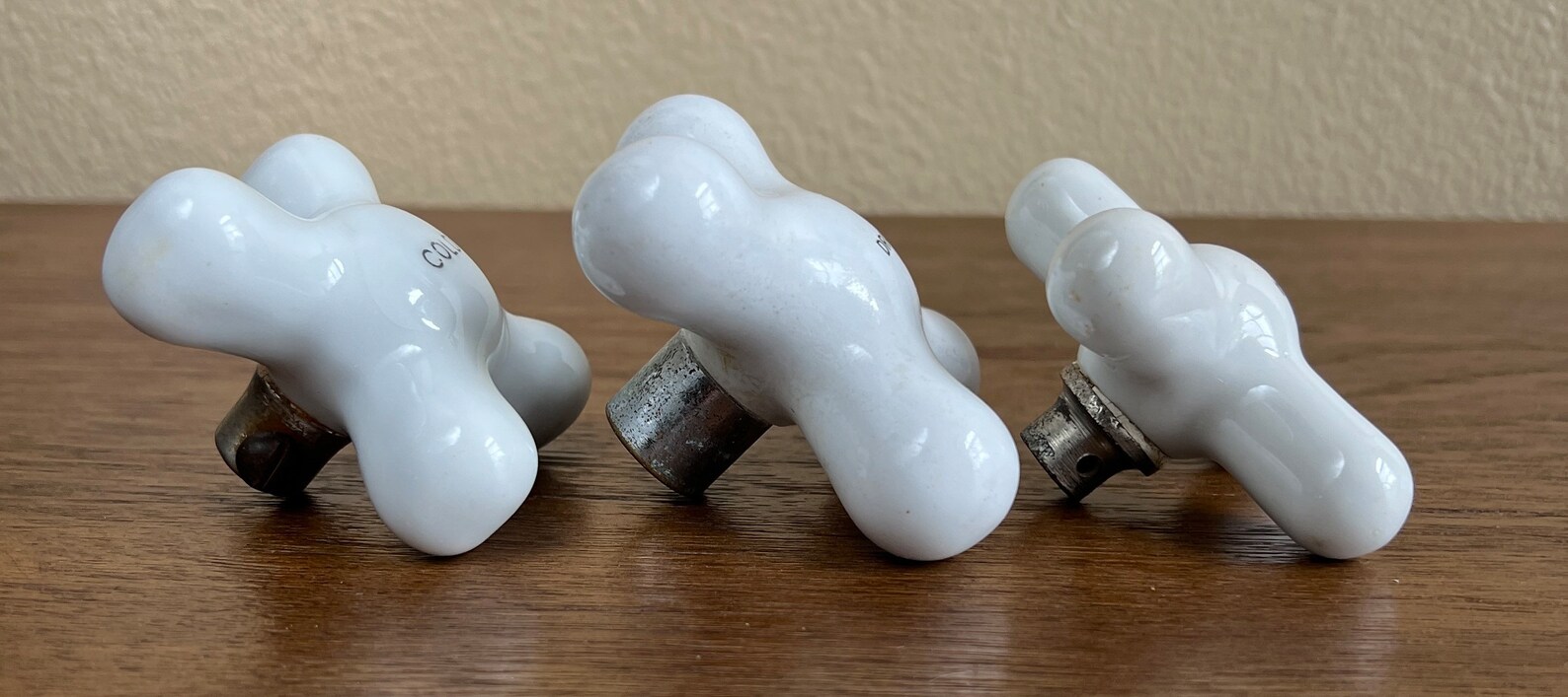 Vintage Porcelain Shower Knobs Hot Cold Drain Faucet Handles Etsy