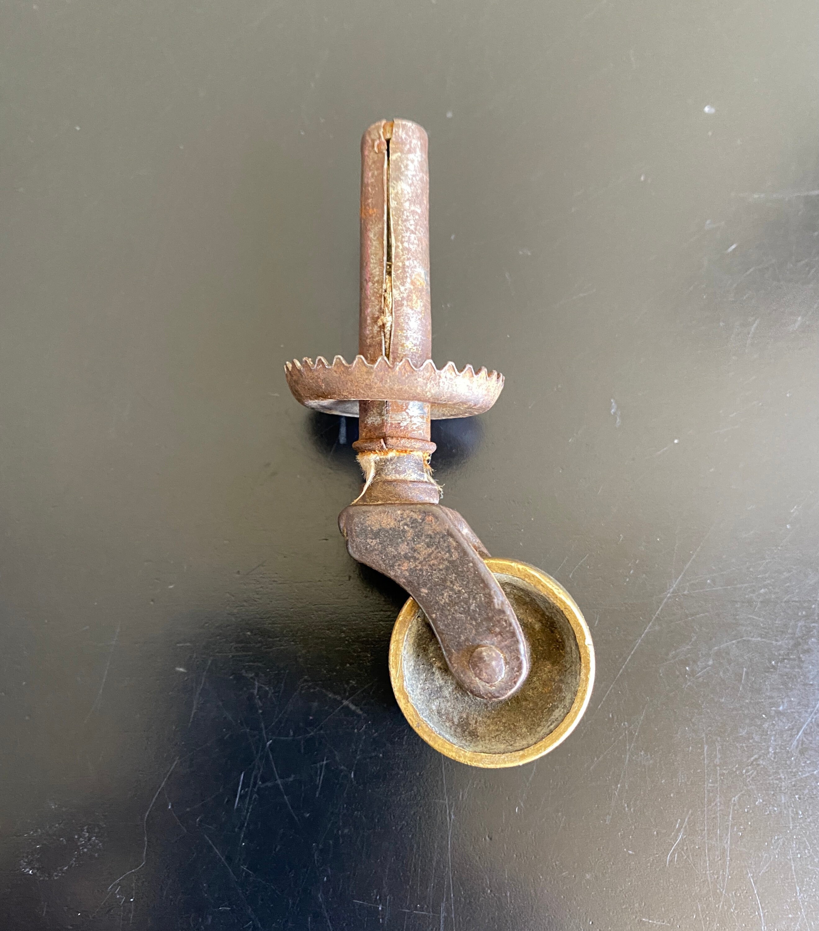 Vintage Brass Wheel Caster, Salvage Decor