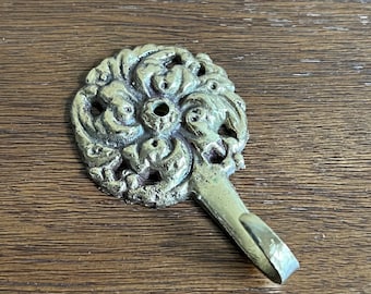 Vintage Brass Rose Wall Hook, Flower Mount