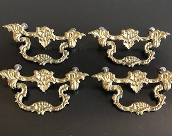 Antique Brass Drop Handle Drawer Pull, Vintage Furniture Hardware