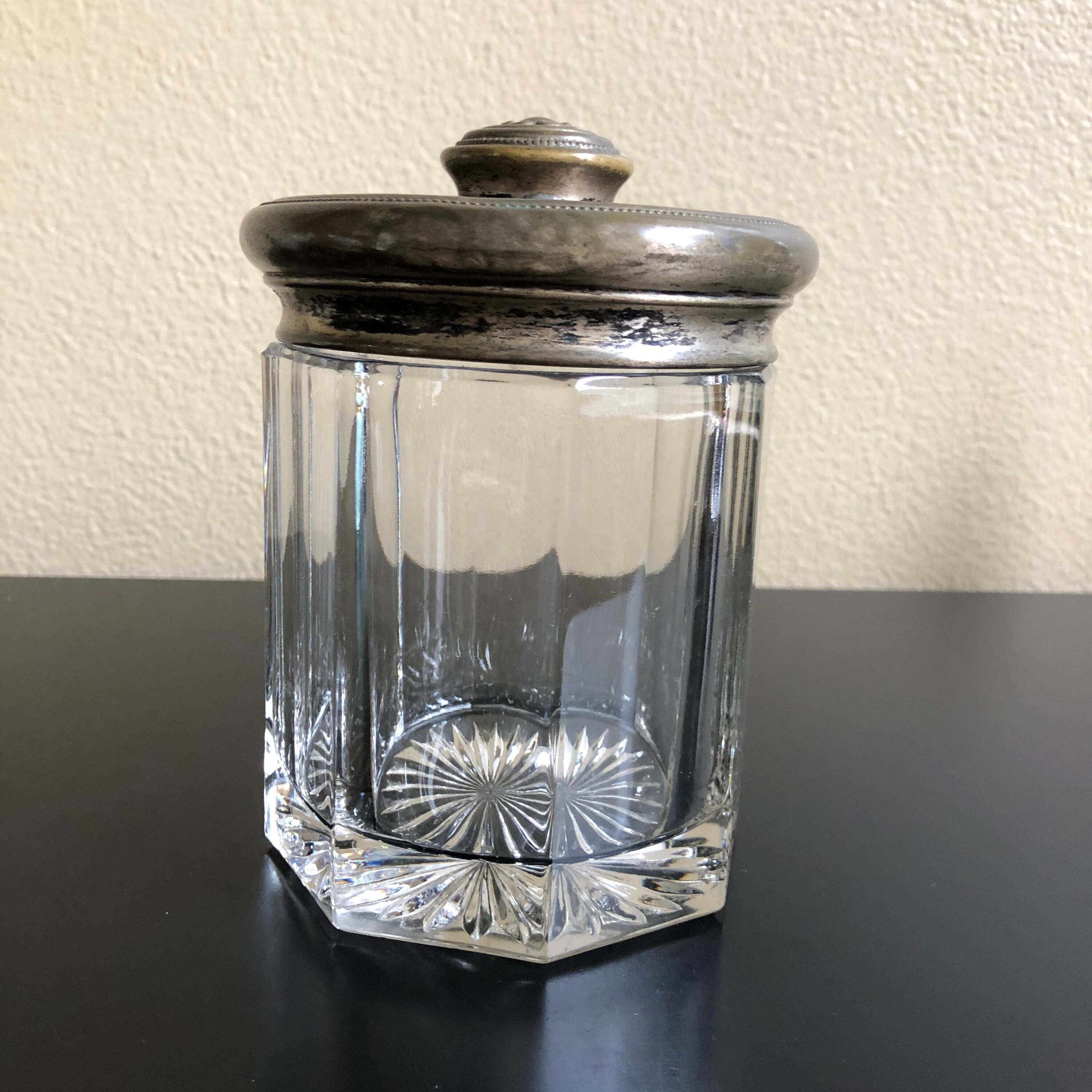 Vintage Tall Glass Vanity Jar with Embossed Metal Top Vanity Etsy