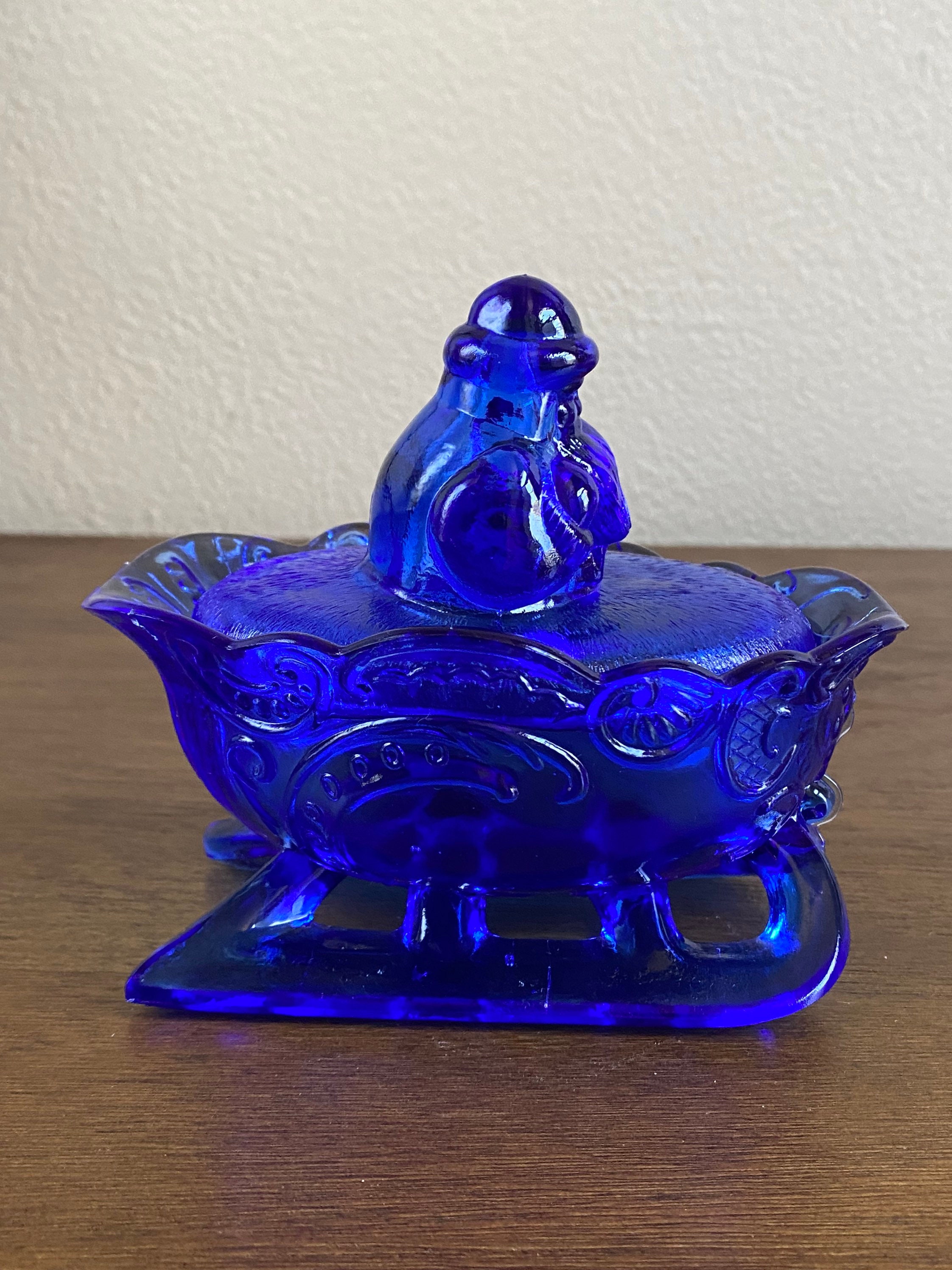 Vintage Westmoreland Cobalt Blue Santa in Sleigh Santa Lidded Etsy