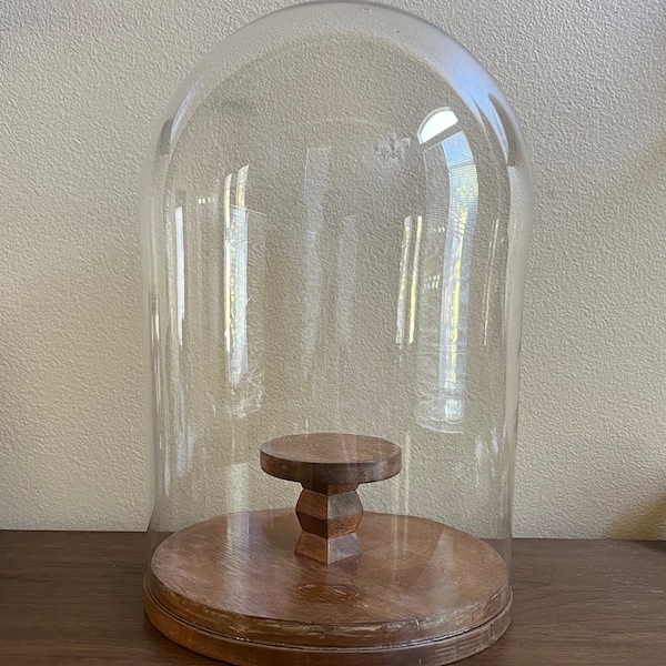 Large Vintage Cloche, Vintage Cloche, Glass Dome with Wood Base, Dome Cloche, Display Cloche