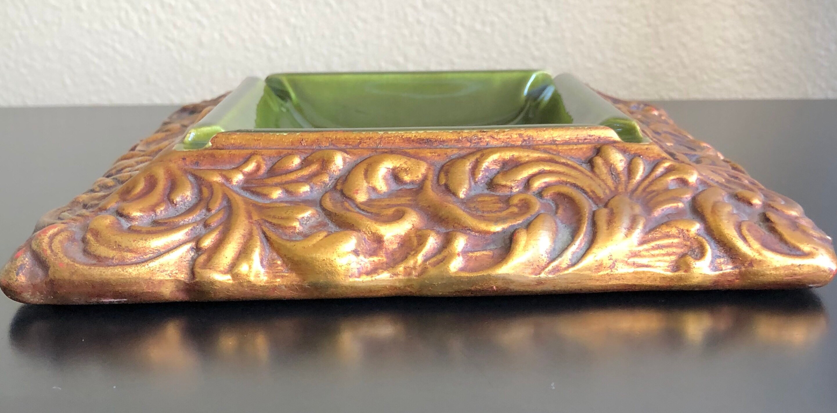 Vintage Mid Century Green and Gold Ashtray by Anthony Freeman Etsy