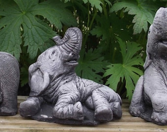 The 3 piece Small Elephant Set Hand cast Stone Garden Ornament