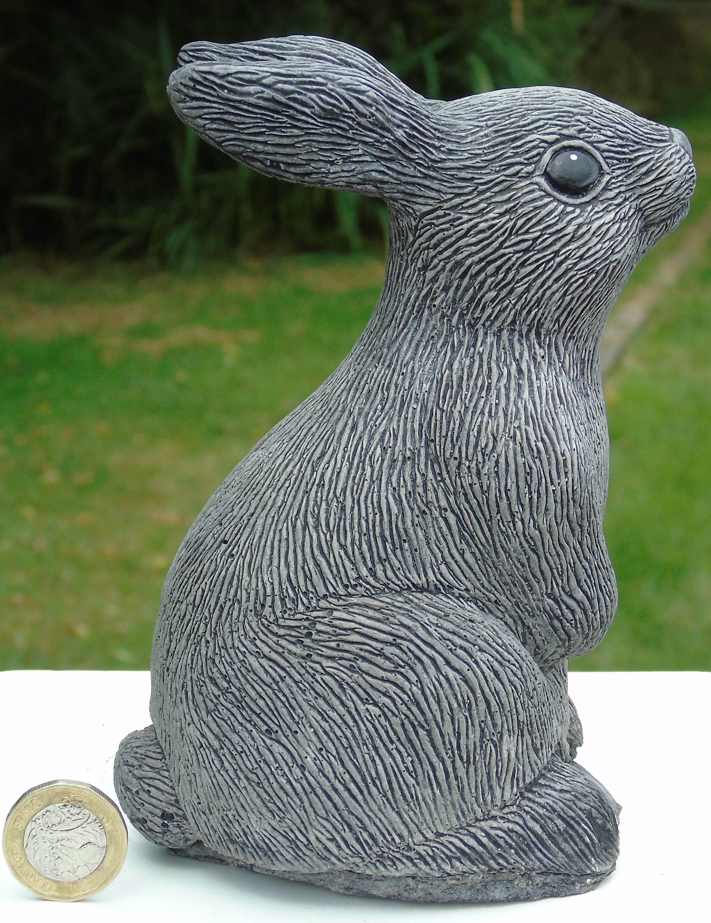 Sitting Bunny Rabbit Stone Garden Ornament Hand Mixed Cast | Etsy