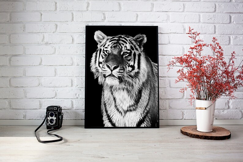 Printable Black and White Tiger Digital Art Print Etsy