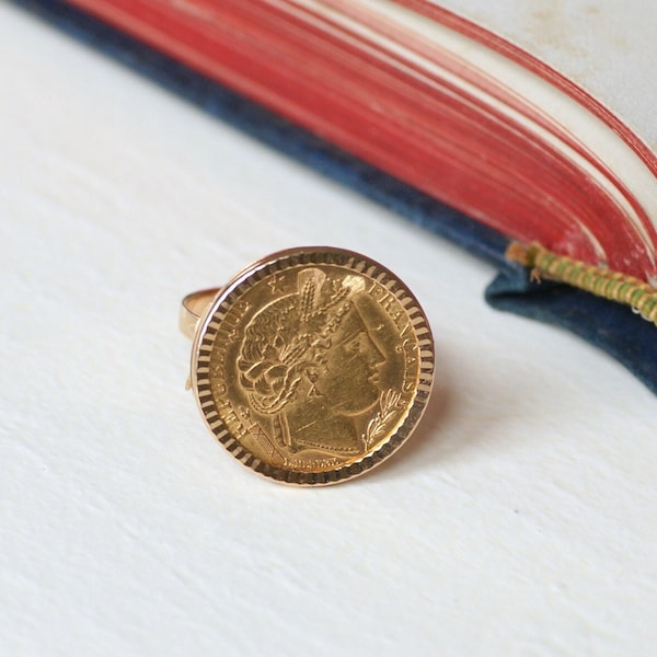 Bague pièce 10 Francs Cérès en or