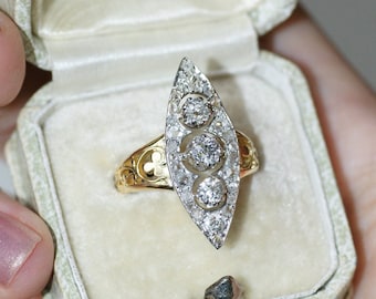 Old marquise diamond ring in gold and platinum