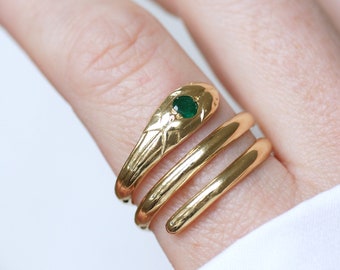 Ancient Gold and Emerald Coiled Snake Ring