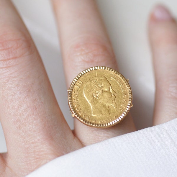 Bague Vintage pièce Napoléon 10 Francs en or jaune