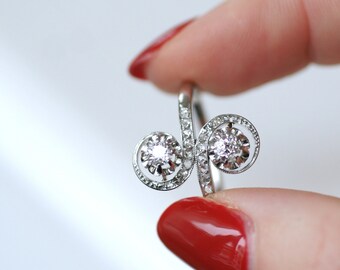Bague Toi et Moi Belle Epoque platine et diamants, Circa 1900