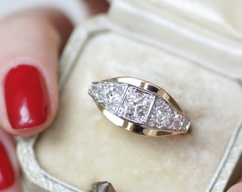 Art Deco diamanten bandring in rosé goud en platina