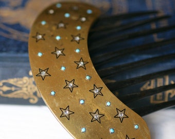 Old star hair comb, turquoise tiara and horn