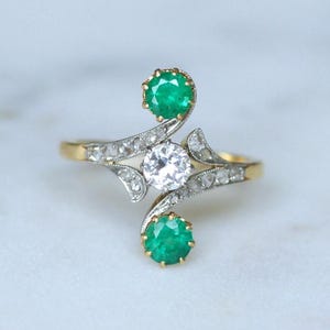Toi & Moi Ring Diamonds and Emeralds in Gold and Platinum