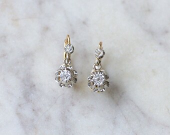 Boucles d'Oreilles Dormeuses Anciennes Diamants