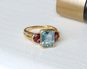 Topaz and Garnet Cocktail Ring in Yellow Gold