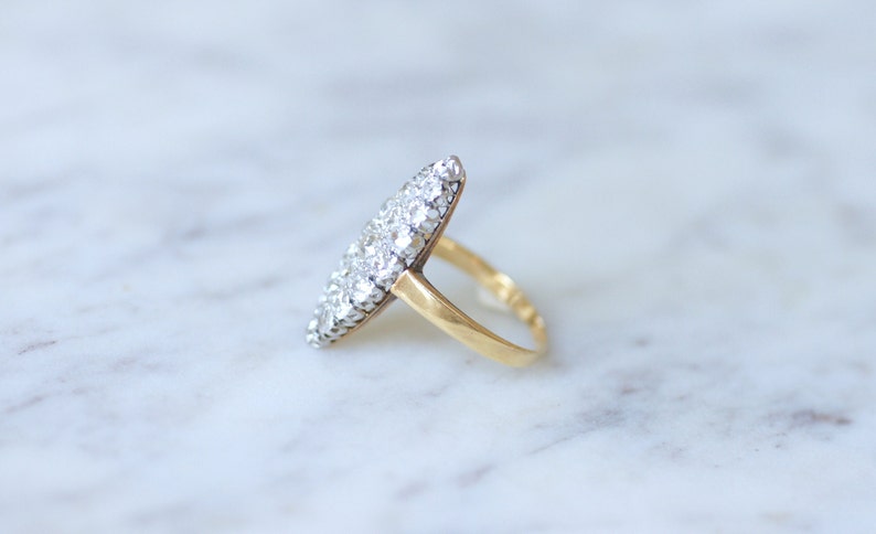 Antique Marquise diamond ring in gold and platinum image 4