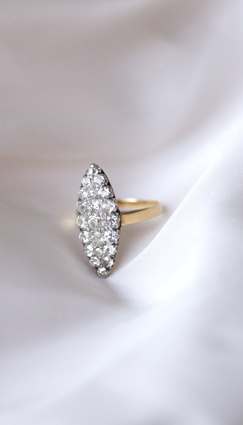 Antique Marquise diamond ring in gold and platinum image 7