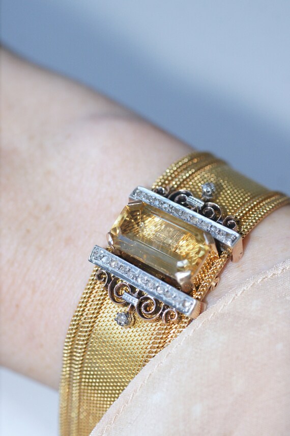 Bracelet manchette maille milanaise or diamants et citrine Napoleon III Etsy France