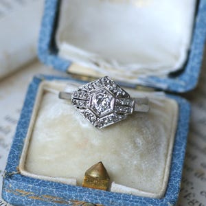 Art Deco Hexagonal Diamond and Platinum Ring