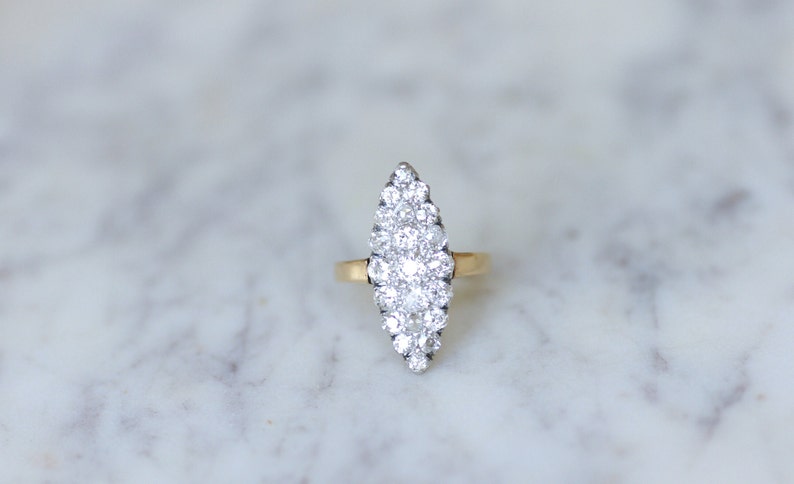 Antique Marquise diamond ring in gold and platinum image 2