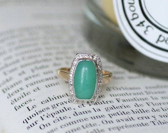 Art Deco Chrysoprase Diamond Ring