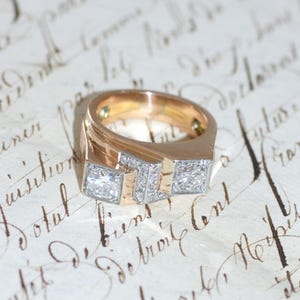Asymmetrical Tank Ring with 1.20 Carat Diamonds in Rose Gold and Platinum