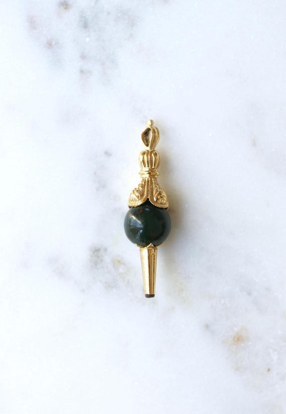 Pendentif Ancien Clef de Montre Or Jaune et Jaspe… - image 2