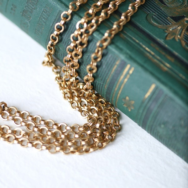 Long collier, sautoir, chaine ancienne maille jaseron en or