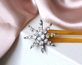 Old star comb, wedding hairpin, horn and rhinestones